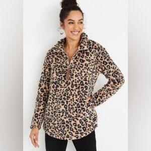 Lodge Leopard Quarter Zip Sherpa Sweatshirt